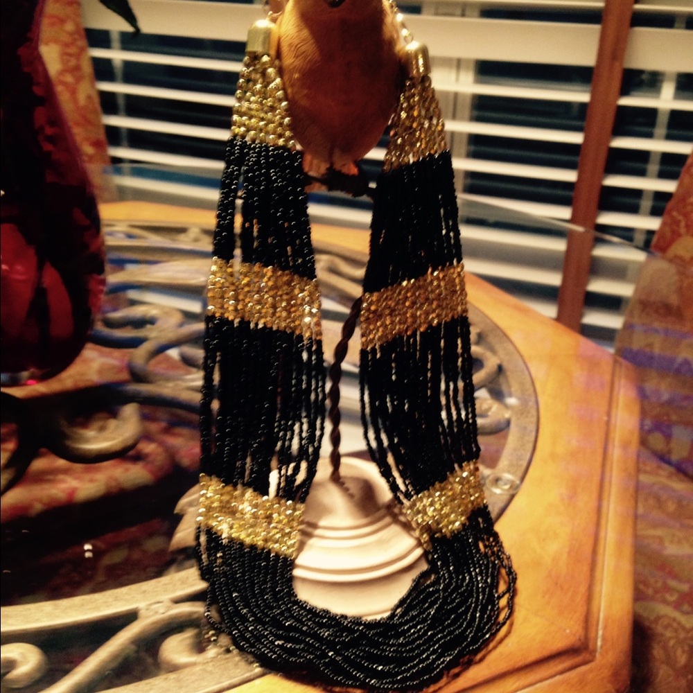 Black and gold beaded bohemian necklace.